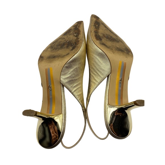 Sam Edelman Womens Gold Textured Metallic Slingback Pointed Toe Kitten Heels 10 - Picture 4 of 8